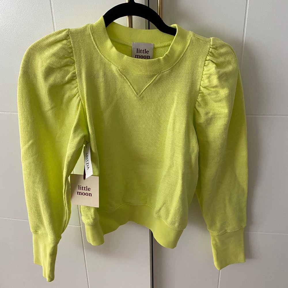 NWT Aritzia Little Moon Sweater Crew-neck Top with Puff Sleeves (XS, Green)
